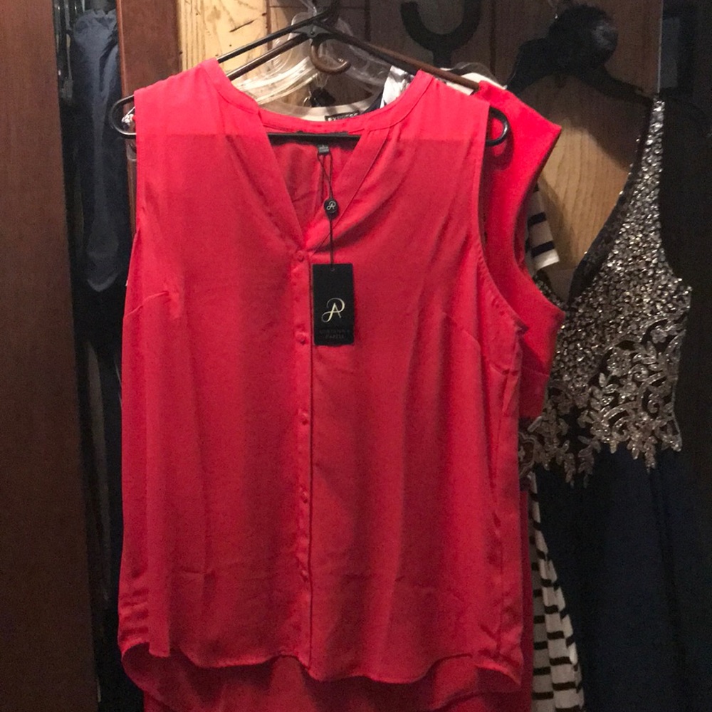 Fuchsia sleeveless blouse. By Adrianna Papell.